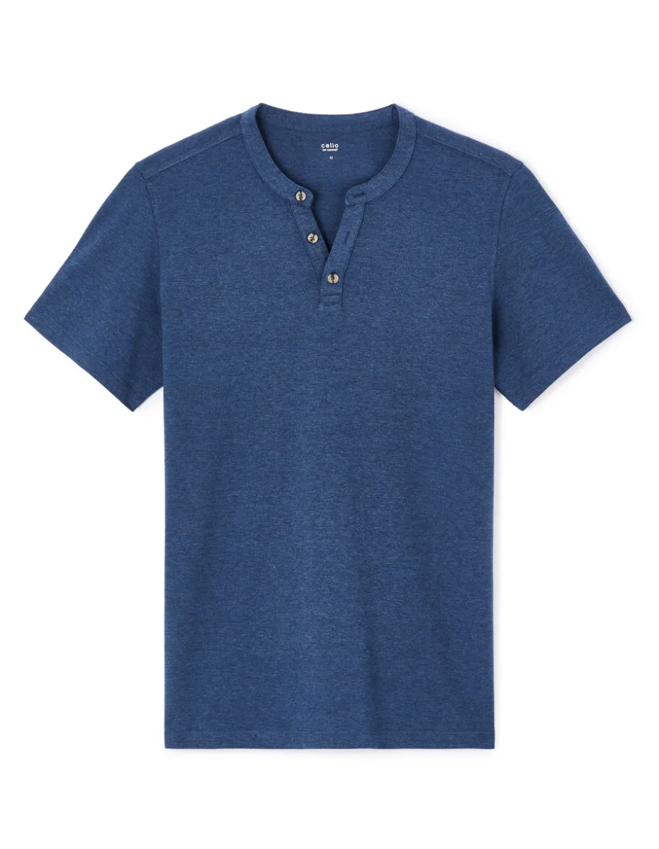 T-shirt met Tunesische kraag in gemengd katoen - marine