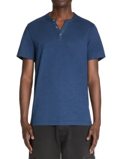 T-shirt met Tunesische kraag in gemengd katoen - marine