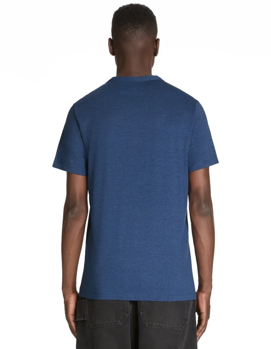 T-shirt met Tunesische kraag in gemengd katoen - marine