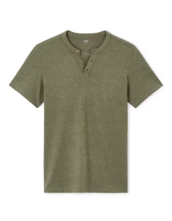 T-shirt met Tunesische kraag in gemengd katoen - kaki