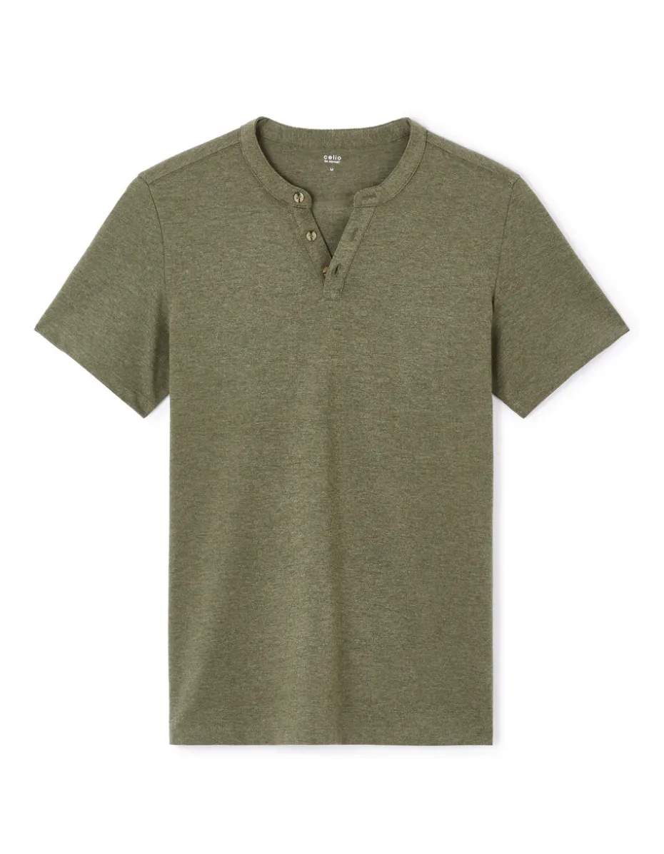 T-shirt met Tunesische kraag in gemengd katoen - kaki