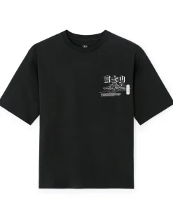 T-shirt Oversize Ronde Hals 100% Katoen Aziatische Print - Zwart