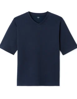 T-shirt oversize V-hals gemengd katoen - marine