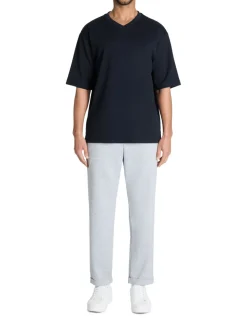 T-shirt oversize V-hals gemengd katoen - marine