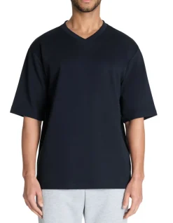 T-shirt oversize V-hals gemengd katoen - marine