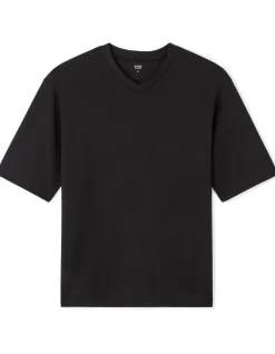 T-shirt oversize V-hals gemengd katoen - zwart