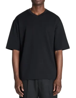T-shirt oversize V-hals gemengd katoen - zwart