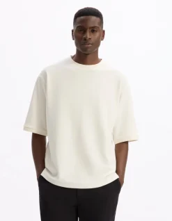 T-shirt oversized ronde hals gemengde katoen - beige