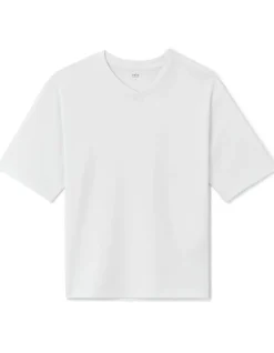 T-shirt oversized V-hals gemengd katoen - wit