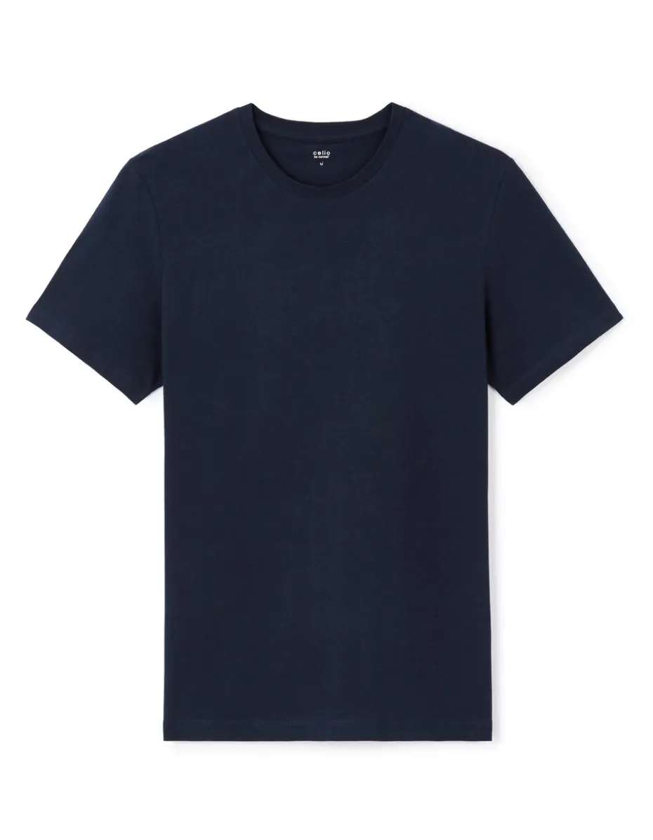 T-shirt recht col rond 100% katoen + lang - marine