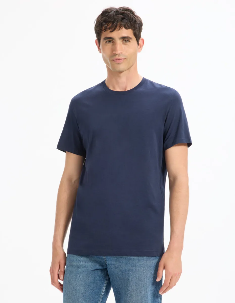 T-shirt recht col rond 100% katoen + lang - marine