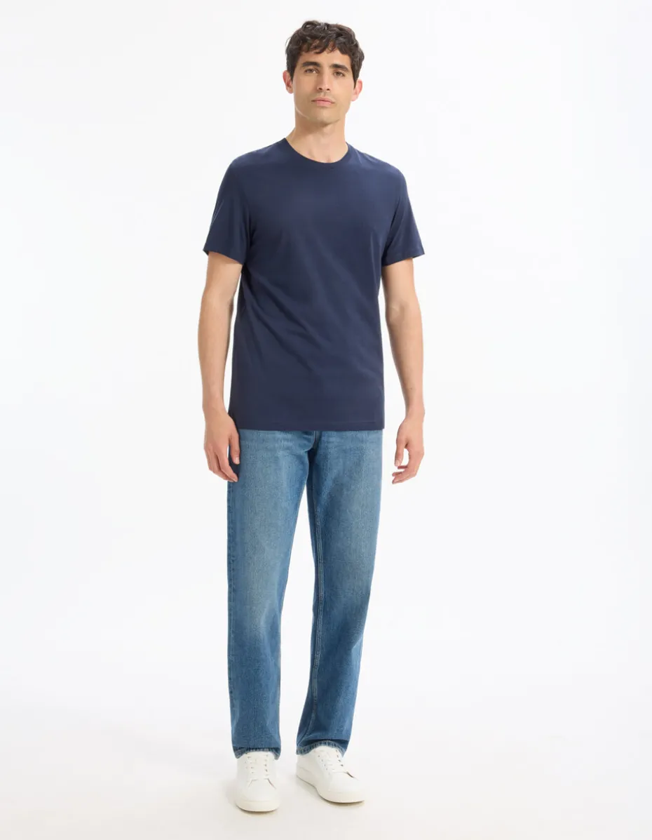 T-shirt recht col rond 100% katoen + lang - marine