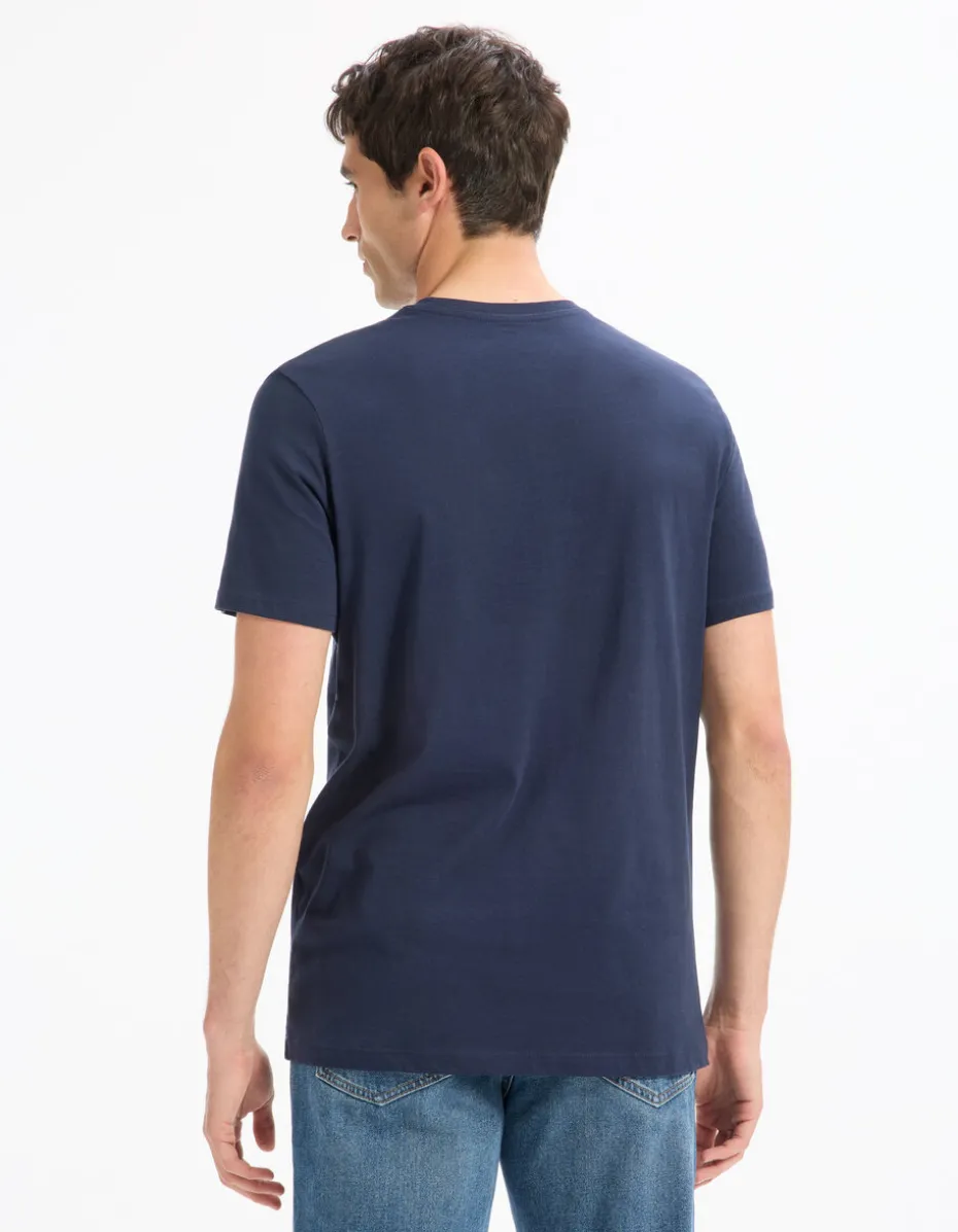 T-shirt recht col rond 100% katoen + lang - marine