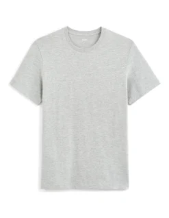 T-shirt recht col rond coton mélangé + lang - gris chiné