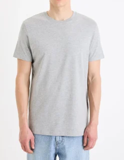 T-shirt recht col rond coton mélangé + lang - gris chiné
