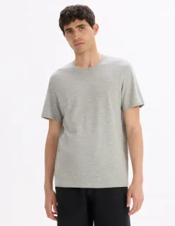 T-shirt recht col rond en coton mélangé - gris chiné