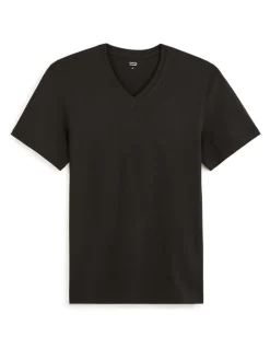 T-shirt recht col v 100% katoen - noir