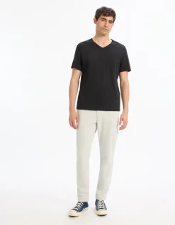 T-shirt recht col v 100% katoen - noir