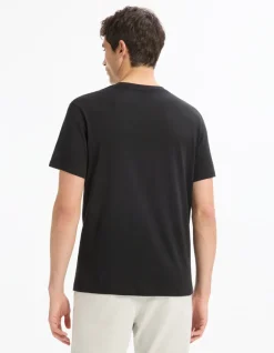 T-shirt recht col v 100% katoen - noir
