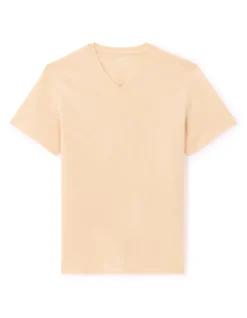 T-shirt recht col v 100% katoen - oranje