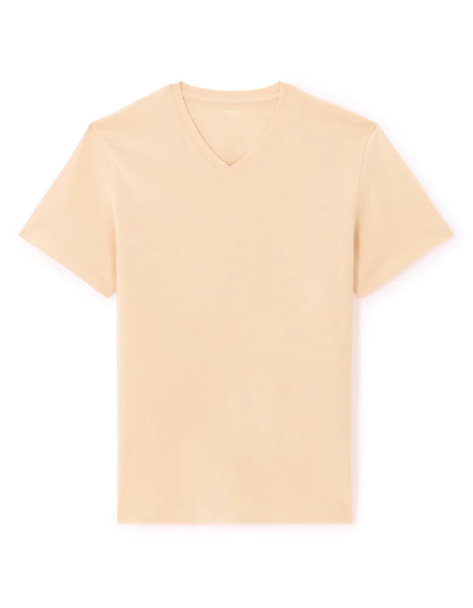 T-shirt recht col v 100% katoen - oranje