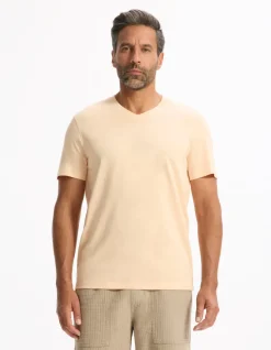 T-shirt recht col v 100% katoen - oranje