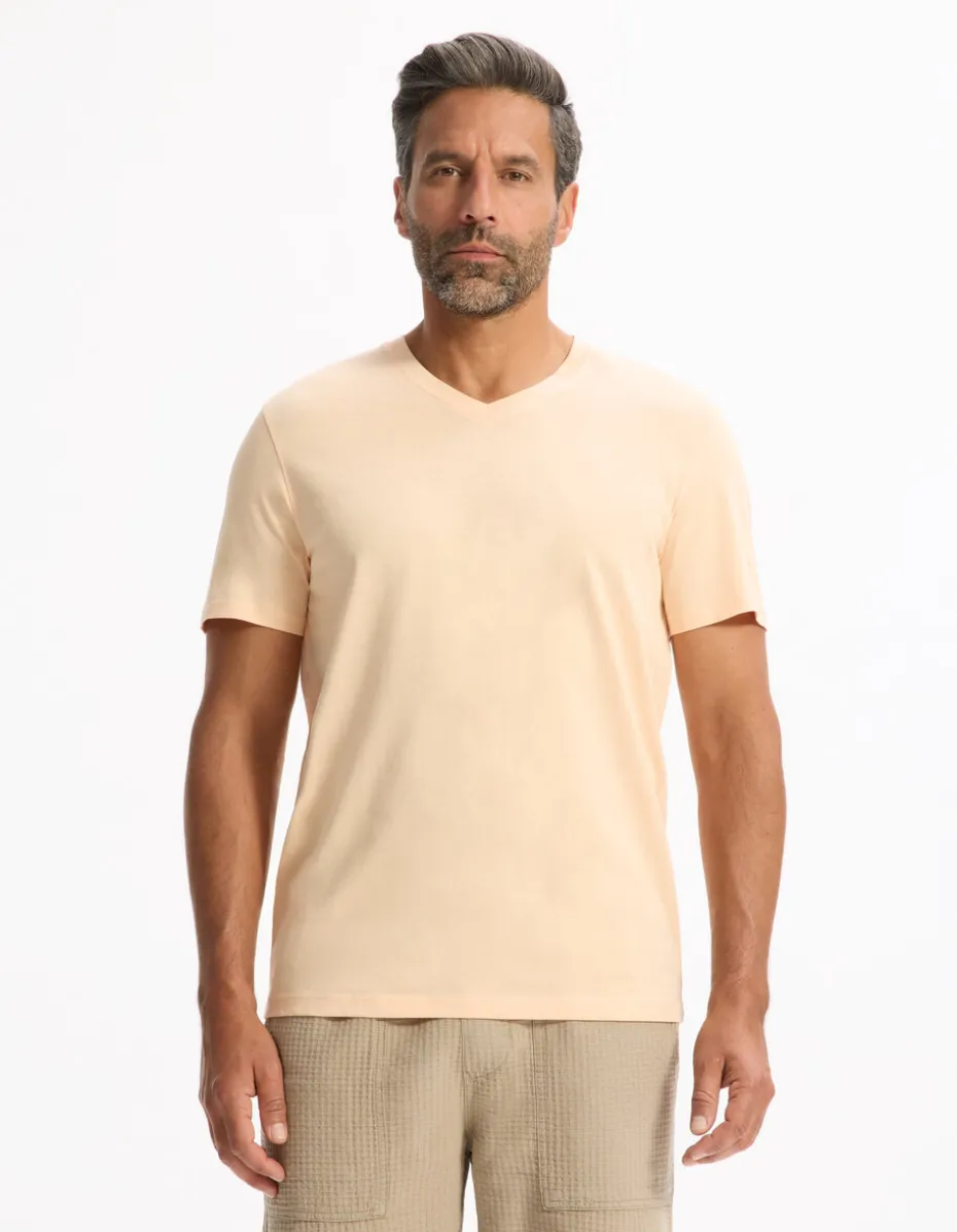 T-shirt recht col v 100% katoen - oranje
