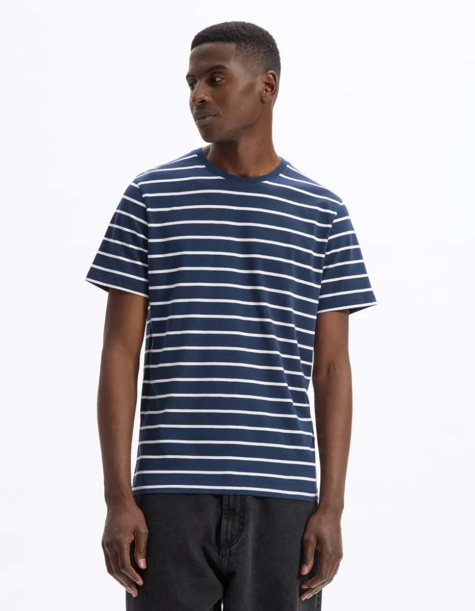 T-shirt recht met ronde hals 100% katoen - marine