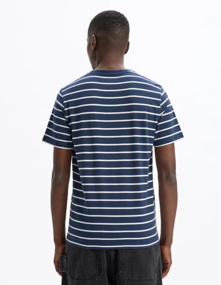 T-shirt recht met ronde hals 100% katoen - marine