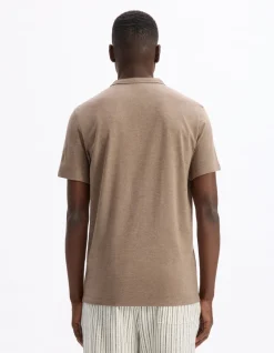 T-shirt rechte col tunisien .- taupe