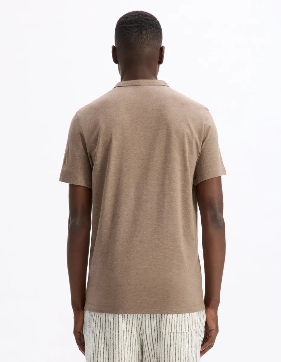 T-shirt rechte col tunisien .- taupe