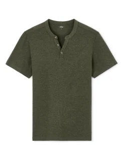 T-shirt rechte col tunisien - kaki