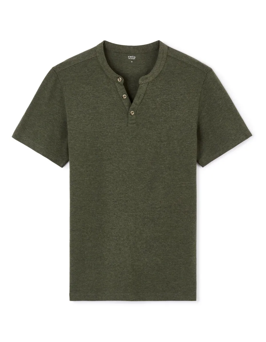 T-shirt rechte col tunisien - kaki