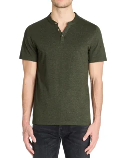 T-shirt rechte col tunisien - kaki