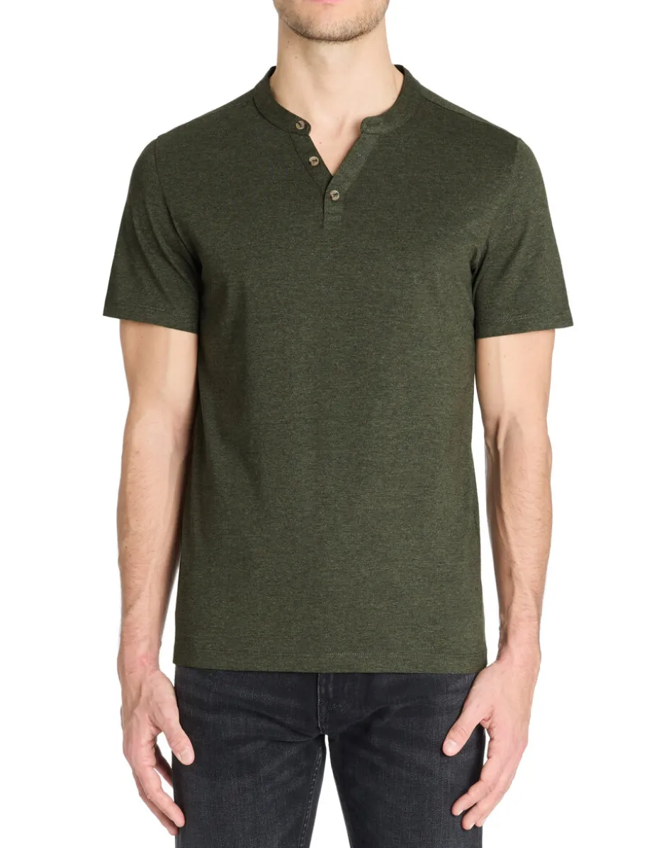 T-shirt rechte col tunisien - kaki