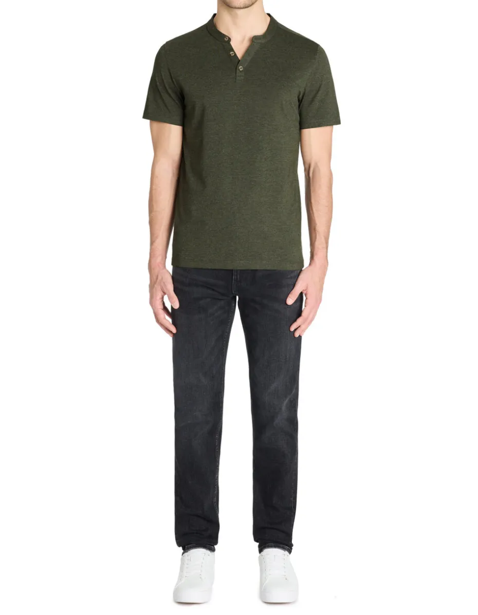 T-shirt rechte col tunisien - kaki