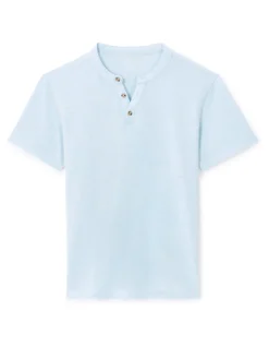 T-shirt rechte col tunisien - blauw