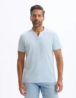 T-shirt rechte col tunisien - blauw