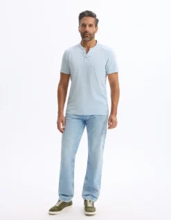 T-shirt rechte col tunisien - blauw