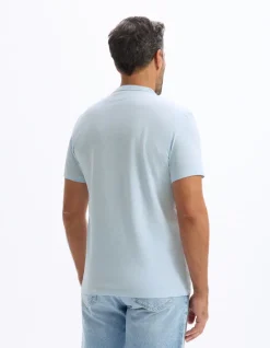 T-shirt rechte col tunisien - blauw