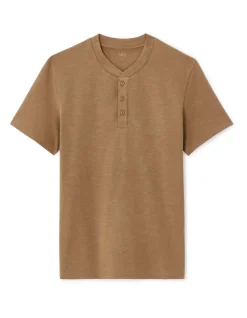 T-shirt rechte col tunisien 100% katoen - bruin