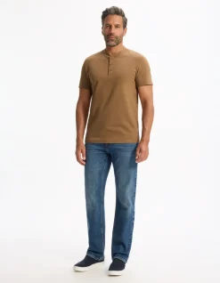 T-shirt rechte col tunisien 100% katoen - bruin