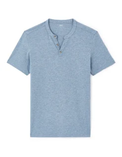 T-shirt rechte col tunisien - blauw