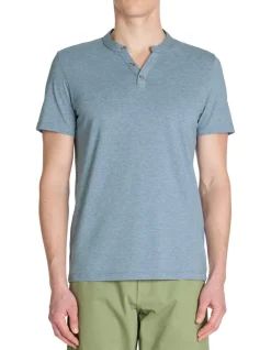 T-shirt rechte col tunisien - blauw