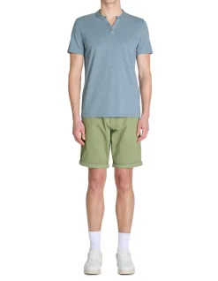 T-shirt rechte col tunisien - blauw