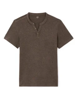 T-shirt rechte col tunisien - bruin