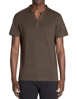 T-shirt rechte col tunisien - bruin