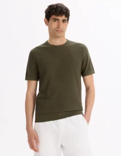 T-shirt rechte ronde hals 100% katoen - kaki