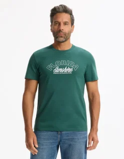 T-shirt rechte ronde hals 100% katoen - groen