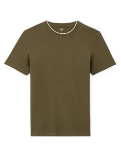 T-shirt rechte ronde hals 100% katoen stretch - kaki